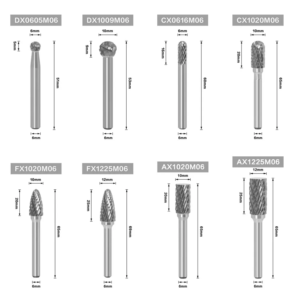 6MM Metal Drawing Tungsten Carbide Milling Cutter Rotary Tool Burr CNC Engraving Abrasive Tools Metalworking Milling Polishing