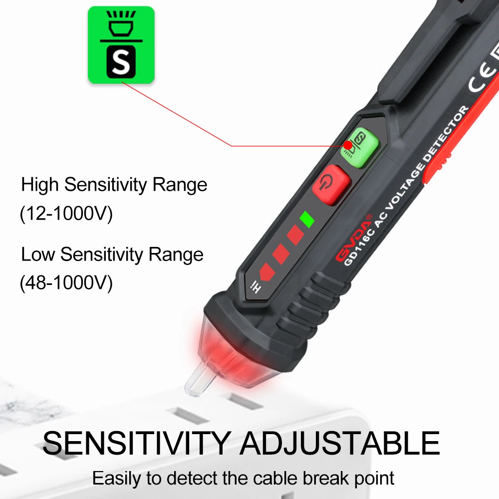 GVDA rilevatore di tensione senza contatto AC Tester Pen 12-1000V corrente sensore elettrico matita di prova rilevatore di tensione ca portatile