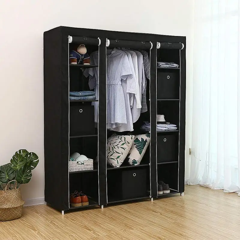 Bedroom Wardrobe Non-Woven Fabrics Portable Folding Dust-proof Closet Waterproof Storage Cabinet Home Furniture With Rack HWC