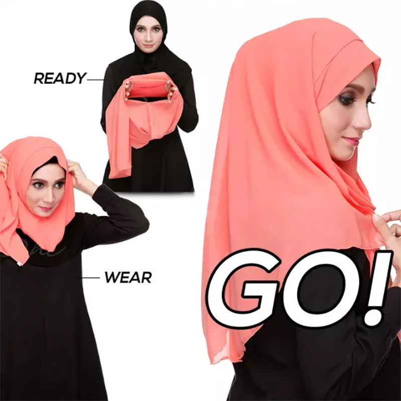 Bufanda musulmana de gasa para mujer, pañuelo para la cabeza de color sólido, pashmina, fácil de usar, tiendas hijab, novedad de 2020