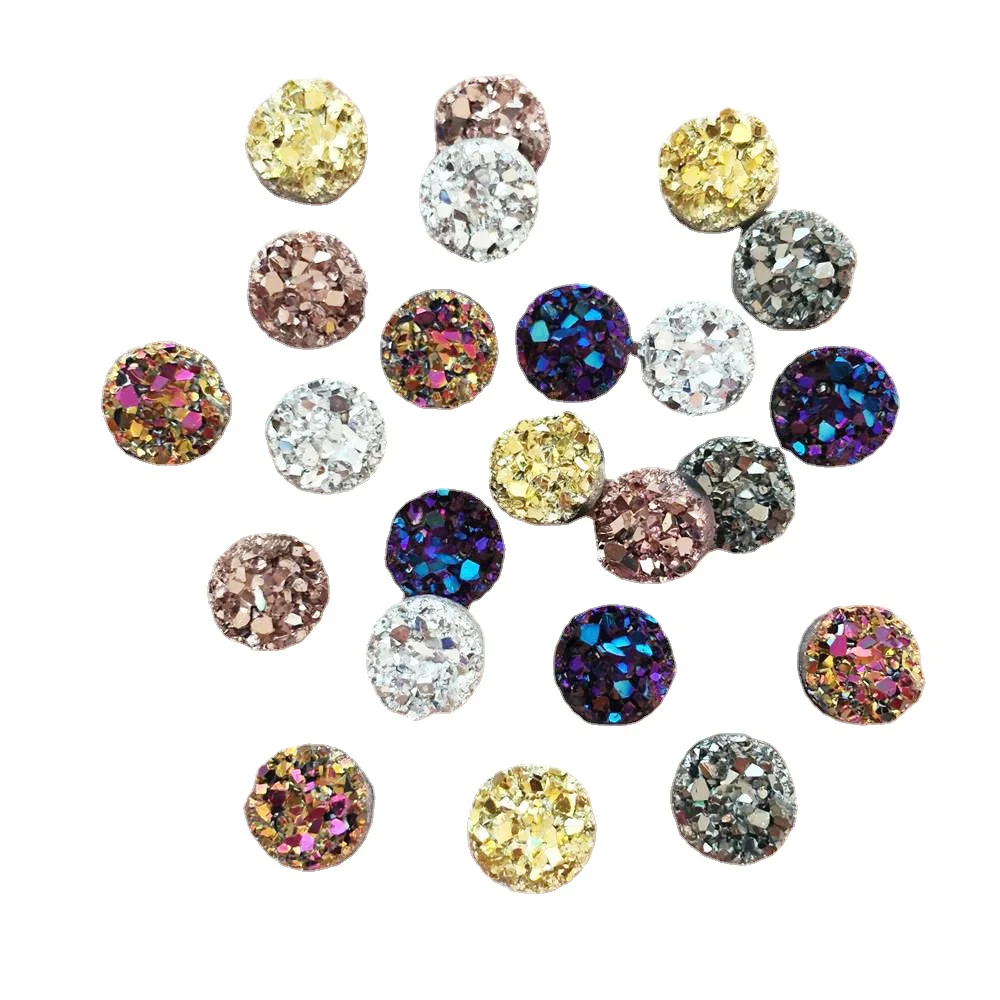 40pcs AB Resin Bling Irregularity Surface Ore Crystal 8mm Round Flatback Rhinestone Ornament DIY Wedding Appliques Craft SW72