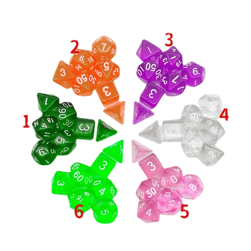 7Pcs/set Transparent Multi-sided Set Dice Game Board Game Digital Dice Uncompressed Dice Creative 16mm Dice