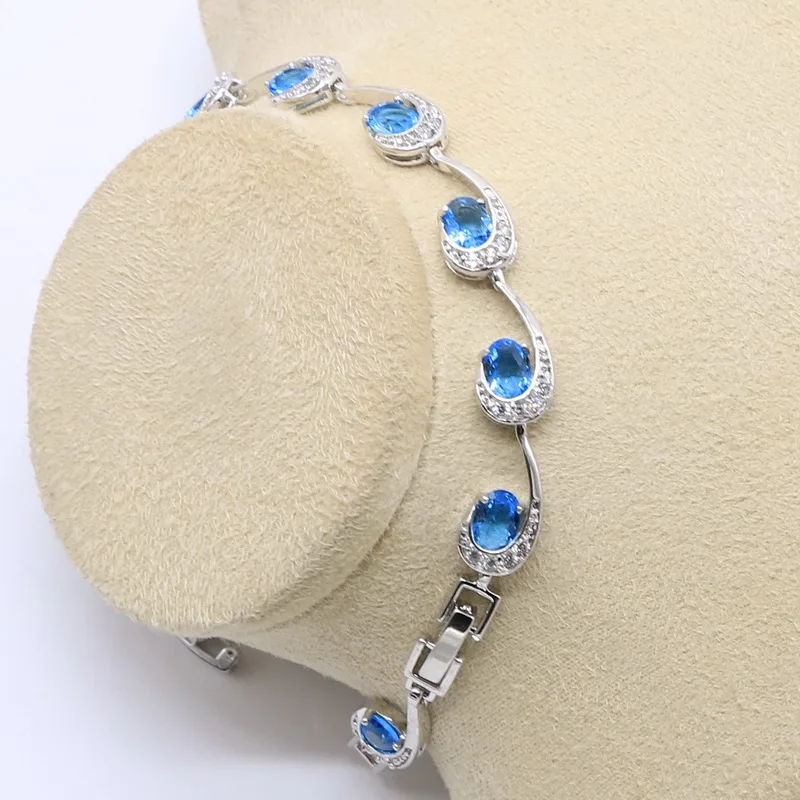 Luxury 925 Silver Blue Opal Bridal Jewelry Sets Rings Earrings Bracelets Pendant Wedding Necklace For Women