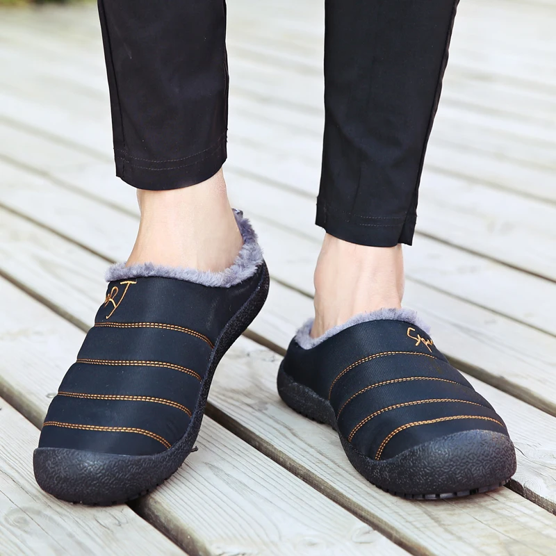 UncleJerry New Winter Slippers for Men and Women Warm Indoor Shoes Waterproof Non-slip Home Slippers Big size