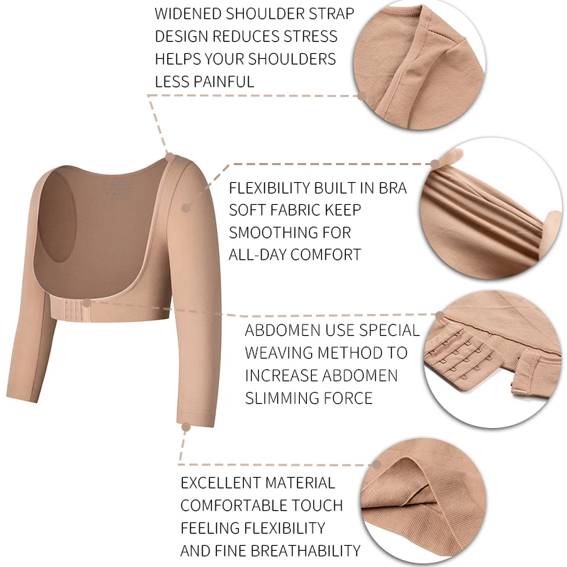 Upper Arm Shapers การบีบอัดแขนยาวผู้หญิงแขน Shapewear หลังค่อมท่าทาง Corrector ไหล่เต้านมสนับสนุน Push Up Tops