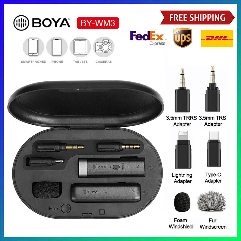 BOYA BY-WM3D WM3 Plug&Play Microphone for iPhone Mini 2.4G Wireles Microphone with Lightning TRS TRRS Port Charging Case for IOS