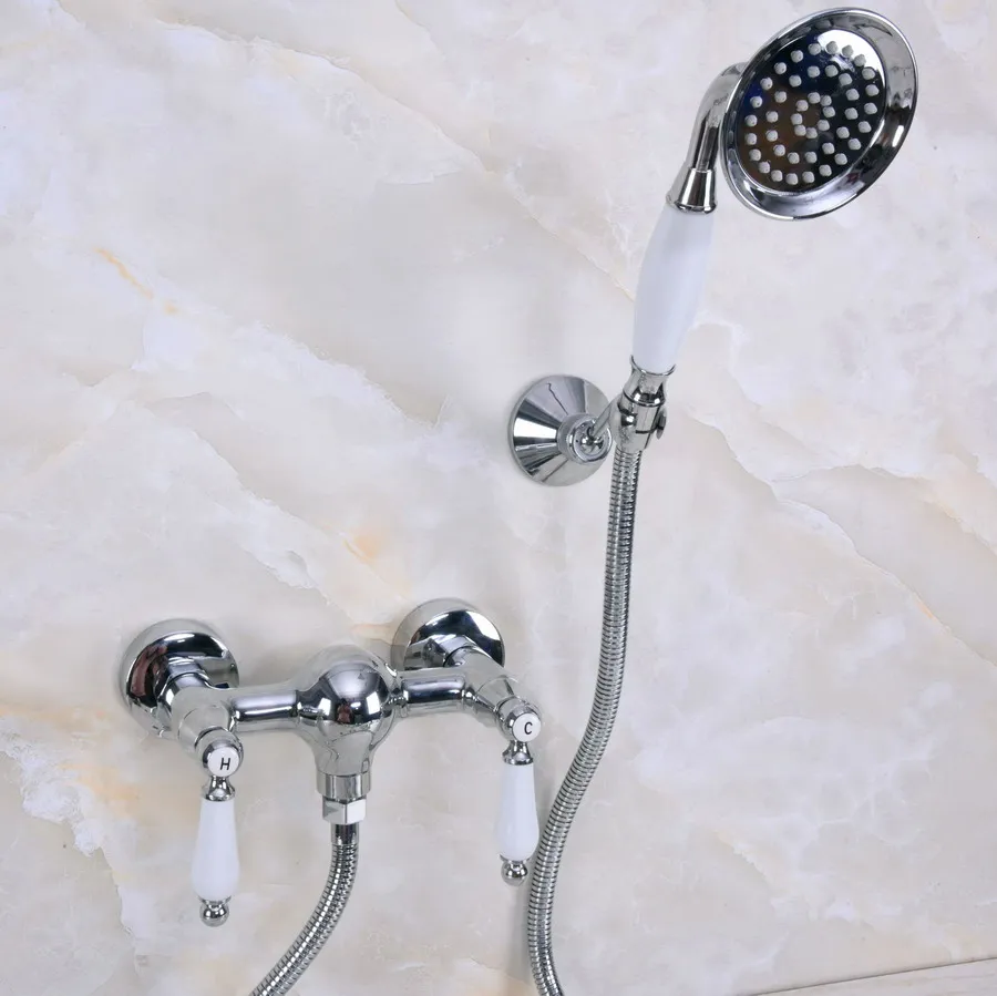 

Polished Chrome Brass Wall Mount Bathtub Faucet with Handheld Shower Set +1500MM Hose Mixer Tap 2na281