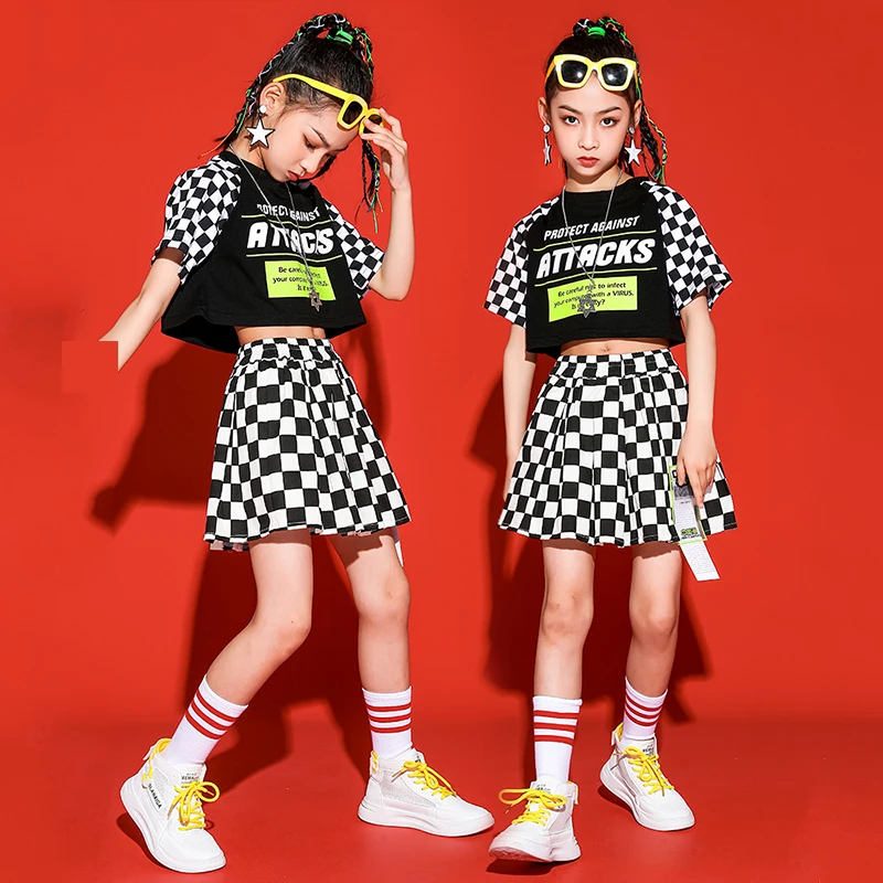 Kids Hip Hop Dance Costume Plaid Tops Pants Boys Short Sleeve Hip Hop Suit Girls Street Dance Clothing Performance Wear BL6007