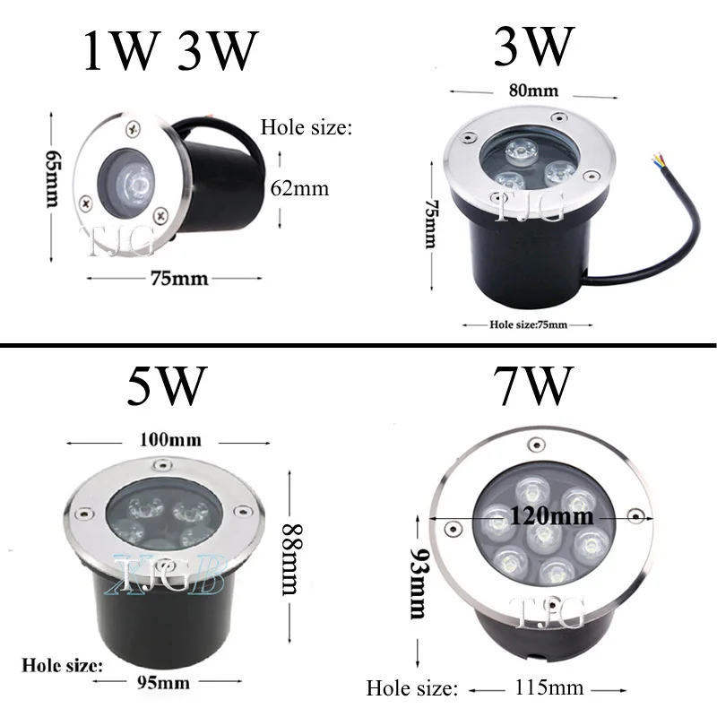 Waterproof led light garden underground 1W 3W 5W IP67 Outdoor Buried Garden Path Spot Recessed Inground Lighting 85-265V /DC12V