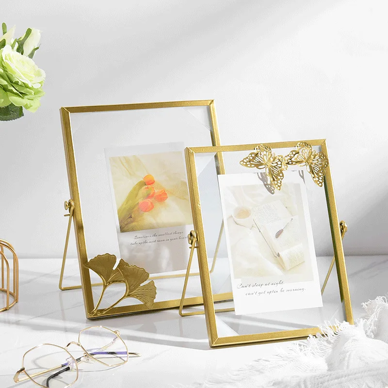 Nordic Geometric Metal Three-dimensional Glass Photo Frame Ins Golden Wrought Iron Creative 4 6 7 Inch Photo Frame