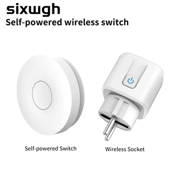 SIXWGH Switch Socket EU Plug Wireless Remote Control On-Off Power Outlet No battery required Work with Waterproof Wall Switch