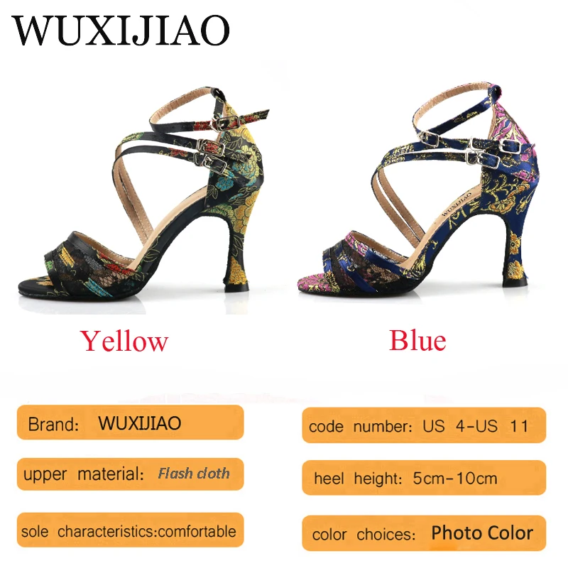 WUXIJIAO-Sandalias de tacón alto con correa cruzada para mujer, zapatos de gamuza de malla negra, cómodos, para baile latino y salsa