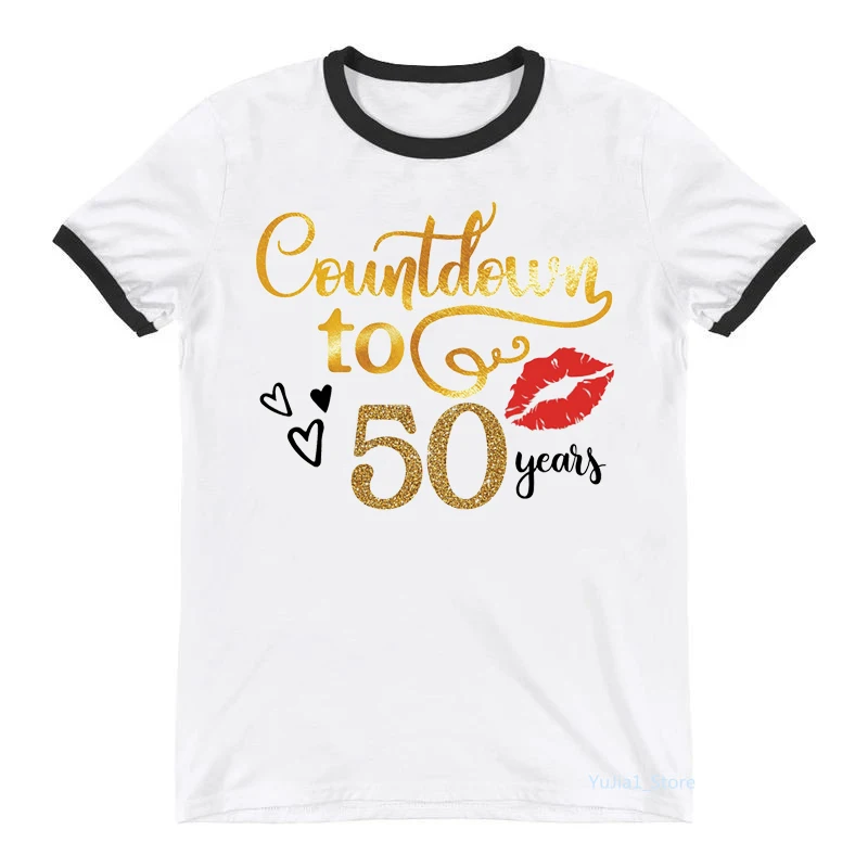 

Golden Countdown To 50 Years Graphic Print T-Shirt Women Sexy Red Lips Tshirt Femme Birthda Gift T Shirt Female Summer Tops Tee