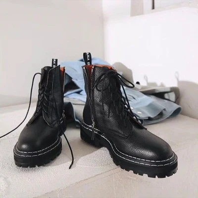 Zasznurować buty damskie marka projekt buty zimowe kobieta czarna skórzana platforma Chelsea Boots Vintage kostki Botas Mujer Invierno 2023