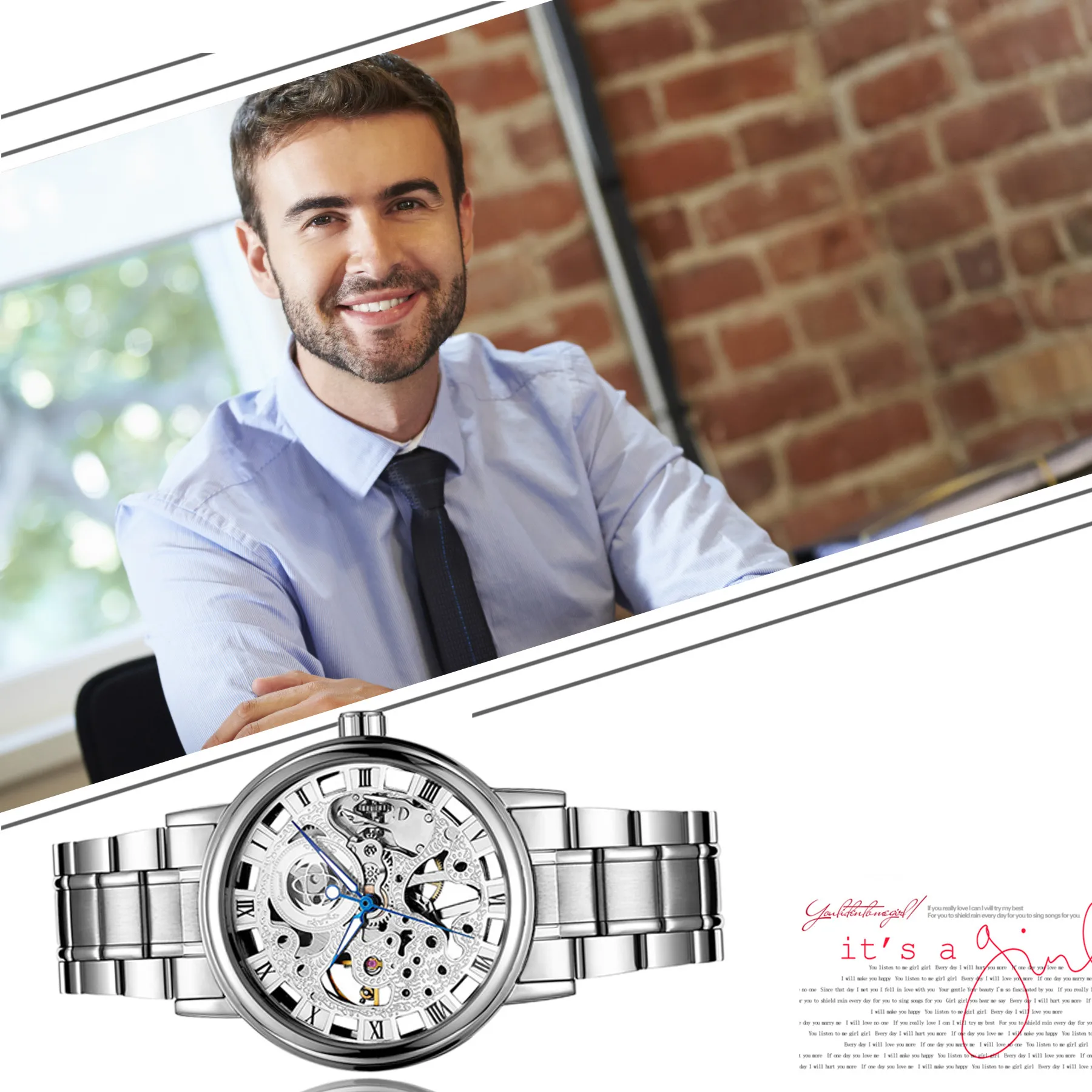 Lancardo Fashion Watch Men Business Bar Scale Stainless Steel Mechanical Wrist Watch Luminous Gear Movement Masculino Relogio