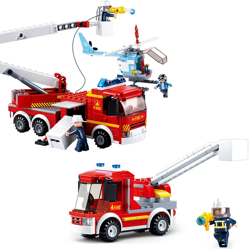 City Fire Fighting Series Brick High-altitude Platform Rescue Toys Building Blocks Water Cannon Car Bricks Children's Gift Model