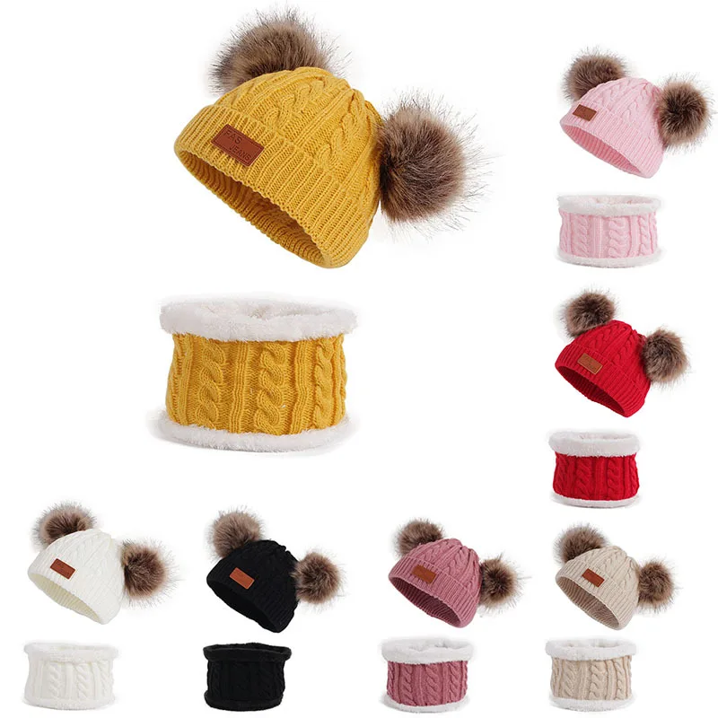 New Baby Hat Scarf Suit Autumn Winter Knitteed Kids Hat Scarf Set Cotton Girls And Boys Hats Neck Children Scarf