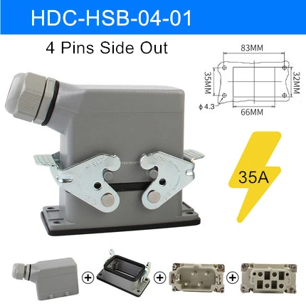 Heavy Duty Connector Rectangular HDC-HSB-04 06 12 Pins Aviation Industrial Plug Socket Heavy Current 35A Water-Proof IP65