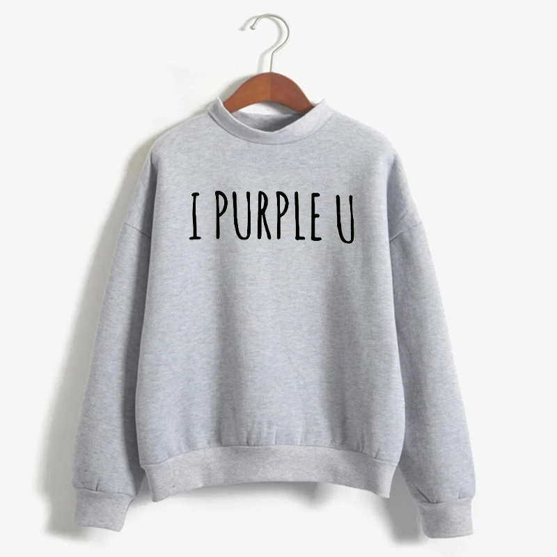 

Cute Autumn Winter Fleece Warm Hoodie Korean Style Streetwear Tops Sweatshirt I Purple U Letter Printed Women'S Sweatshirt