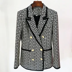 High Street neuesten Modedesigner Blazer Damen Band Fransen Zweireiher geometrischen Jacquard langen Blazer