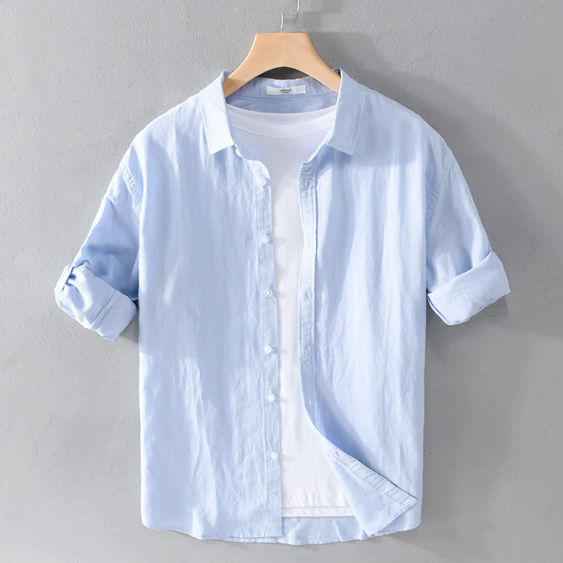 New Designer Long Sleeve Linen Brand Shirts Men Casual Fashion Comfortable 7 Colors Tops Clothing Camisa Masculina Chemise