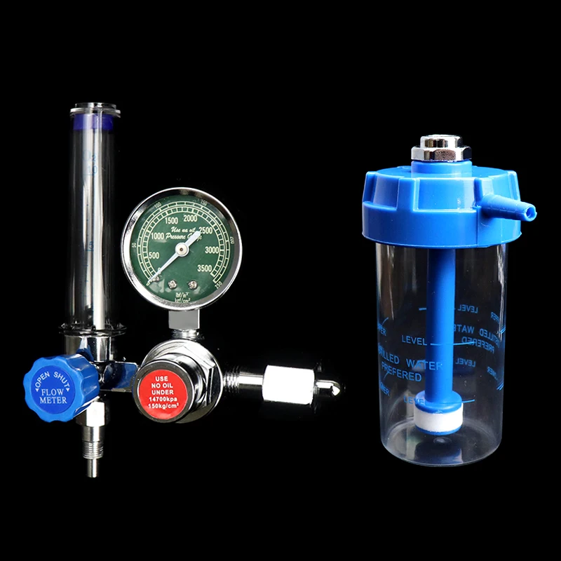 O2 Flow Meter Gas Regulator Flowmeter Medical Oxygen Inhalers Pressure Reducer Humidifying Cups Color Random Free shipping