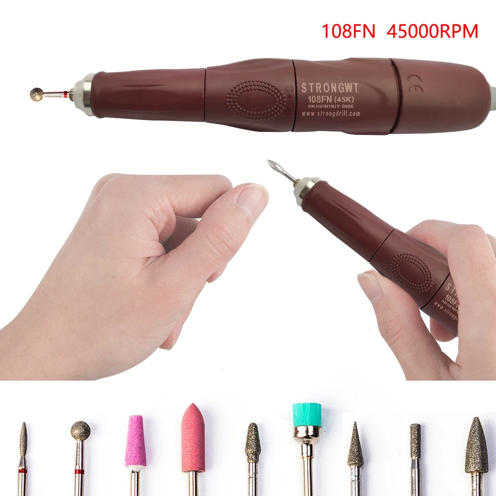 1SET 45000RPM STRONG DRILL Brand electric nail drill machine YJD 108 micromotor 108FN handpiece