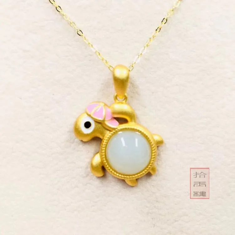 Natural band new white jade pendant tortoise jade necklace with gufakin gold 925 sterling silver necklace women jade jewelry