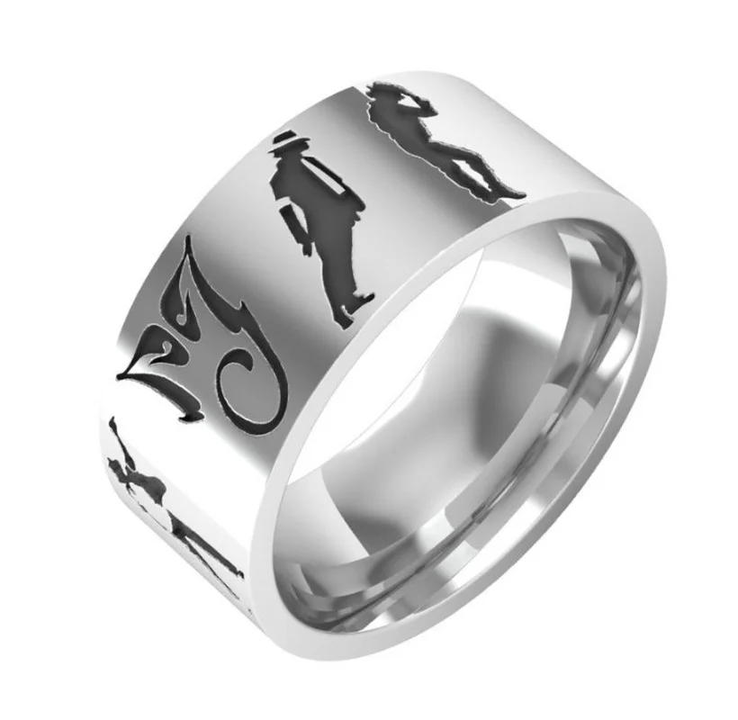 Mens Ring Music Humanoid Alphabet Pattern Titanium Steel Creative Stainless 8mm Glazed Surface