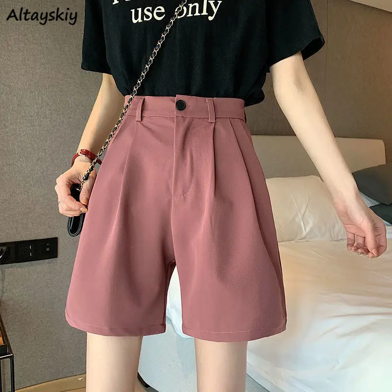 

Shorts Women Casual All-match Loose Summer High Waist Straight Trousers Knee Length Draped Office Lady Elegant Ulzzang