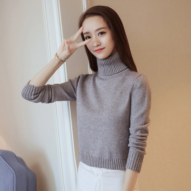 

Women's Elegant Knitting Pullover Sweaters Solid Turtleneck Long Sleeves Elastic Women Loose Knitted Pullover Sweater 2021