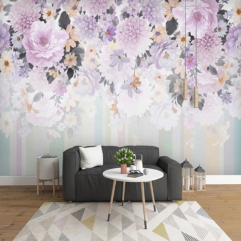 3D Wallpaper Modern Minimalist Watercolor Purple Flower Mural Fashion Home Decor Wall Painting Living Room Stickers Home Décor