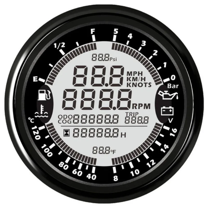 Custom 6 in 1 Multi-functional Gauge Meter Car Boat 85mm GPS Speedometer Tachometer 12V Fuel Level Water Temp Oil Press 0~5Bar