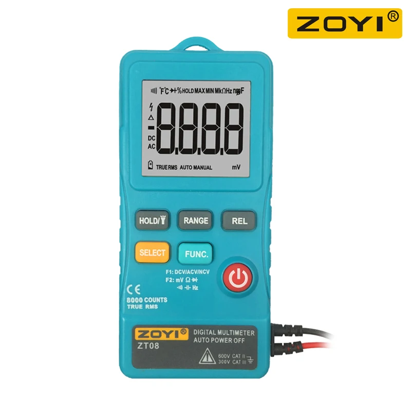 Zoyi zt08 digital multimeter true-rms tester meter 8000 zählt ac/dc voltmeter ohm spannungs transistor tester auto multi metro