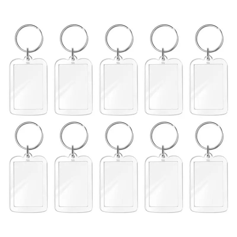 10pcs Photo Frame Keychian Acrylic Rectangle Insert Picture Frame Keyring Key Holder DIY Split Ring Gift for Ladies