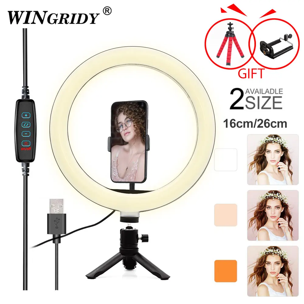 

6inch 16cm LED Ring Light Phone Holder Selfie Mini tripod Ring Lamp For iphone huawei xiaomi Youtube Live broadcast Vide