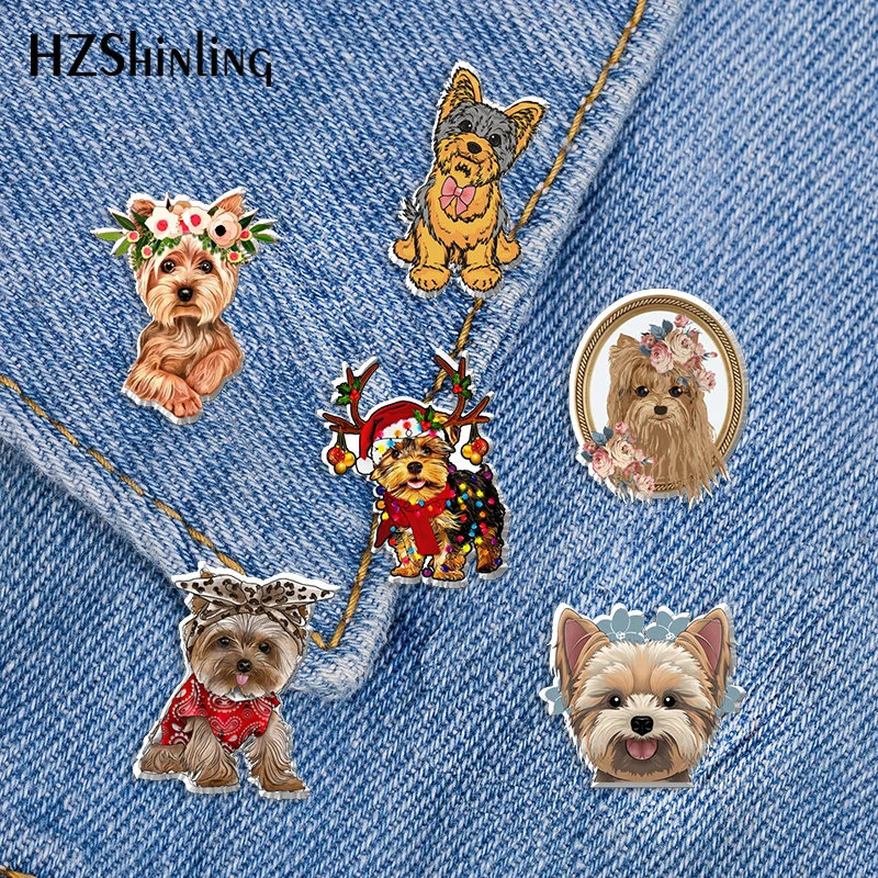 2021 New Yorkie Acrylic Lapel Pin Epoxy Dog Butterfly Clasp Pin Handmade Butterfly Brooch