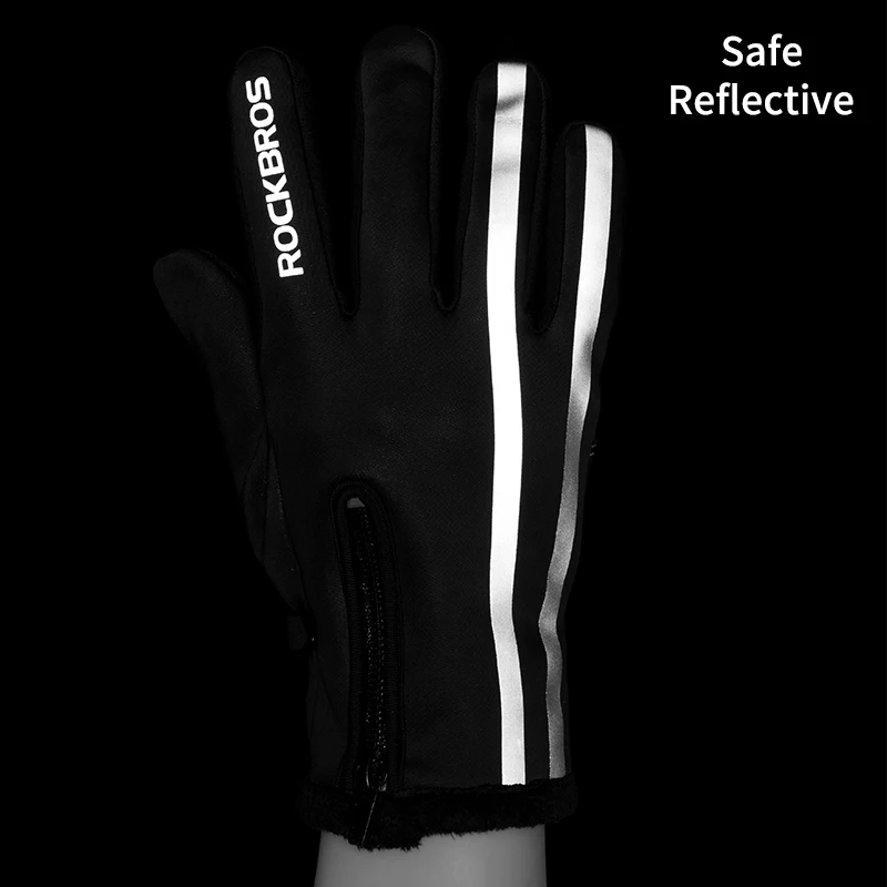 ROCKBROS Touch Screen Bike Gloves Winter Thermal Windproof Warm Full Finger Cycling Glove Anti-slip Bicycle Gloves For Men Women