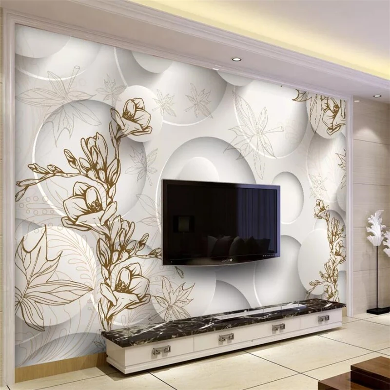 

wellyu Customized large wall painter retro line drawing magnolia maple leaf living room 3D TV sofa background wallpaper