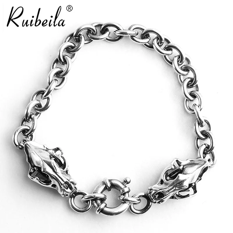 RuibeilaS925 retro silver beast head bracelet for Men heavy domineering fashion Thai silver punk men jewelry gift