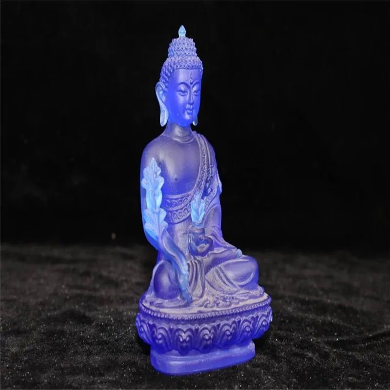 Chinese Old The Colored Glass Depicts The Blue Apothecary Buddha Prays To Worship The Buddha