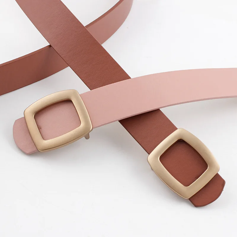 High Quality Gold Square Pin Metal Buckle Belts Women Female Belts for Jeans Pu Leather Strap Black Pink Off White Belt Classy