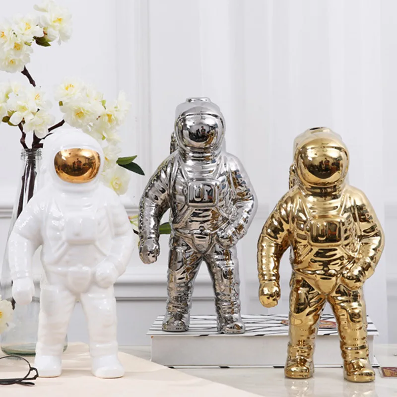 Creative Space Man Astronaut Figurine Ceramic Vase Flower Arrangement Container Home Living Room Ornaments Crafts Garden Statue