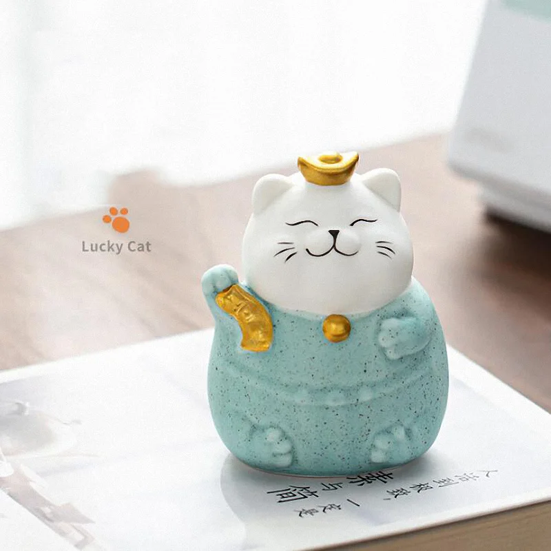 PINNY Cute Lucky Cat Decoration Ceramics Estatuas Home Decoration Accessories Modern Mascot Crafts Decorative