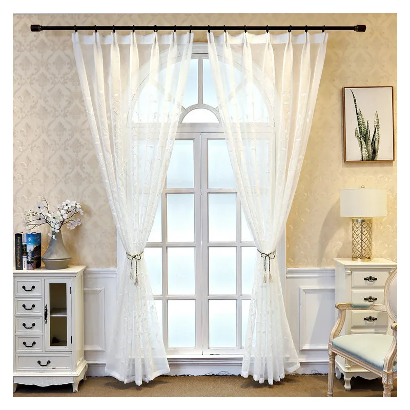 Modern Embroidered White Voile Curtains for Living Room Leaves Tulle Fabrics Bedroom Window Treatment Custom Drapes Kitchen