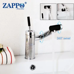 ZAPPO Bathroom Faucet 360 Swivel Arm Kitchen Chrome Finished  Hot Cold Water Mixer Single Lever Sink Faucets Deck Mounted