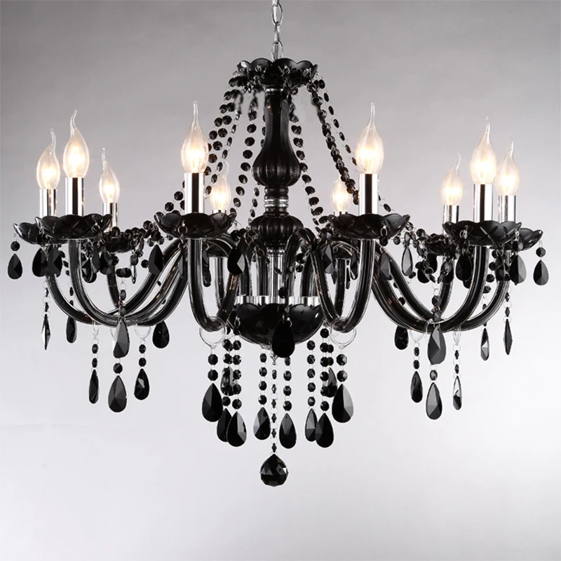 

European Style Crystal Chandeliers Luxury Restaurant Lighting Bedroom Villa Lamp Black Candle Crystals Chandelier Hanging Lamps