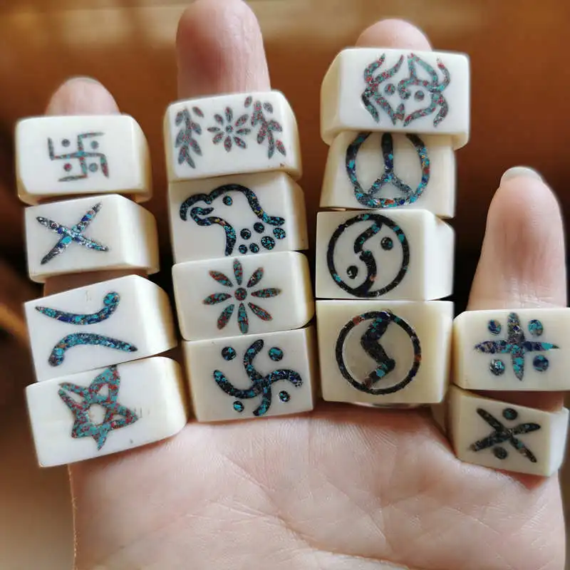 Mix Wholesale 10PCS Tibetan Amulet Symbols Ring for Man Real Yak Bone Carved OM Buddha Eye Rings