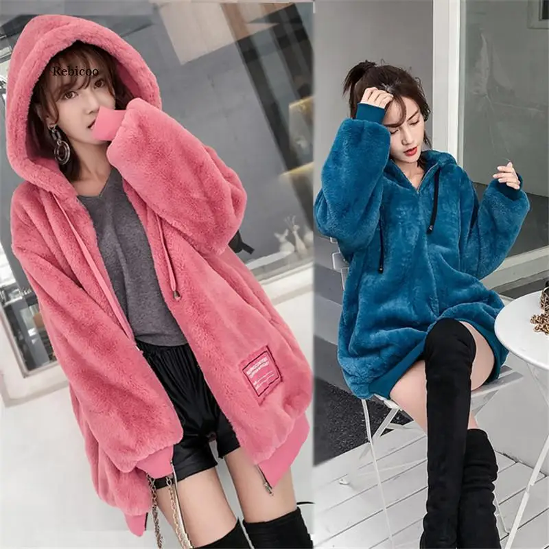 Autumn Winter Hoodies Women New Korean Medium Long Fashion Loose Sweatshirts Thick Hooded Tops Female Long sleeves Jackets