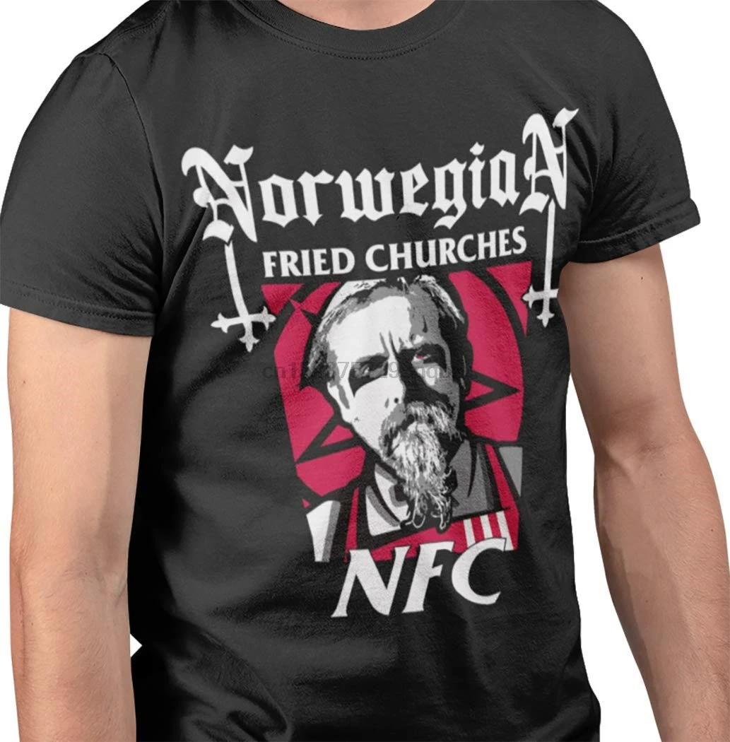 Musical Mayhem Nfc - Norwegian Fried Churches T-Shirt Parody Burzum Varg